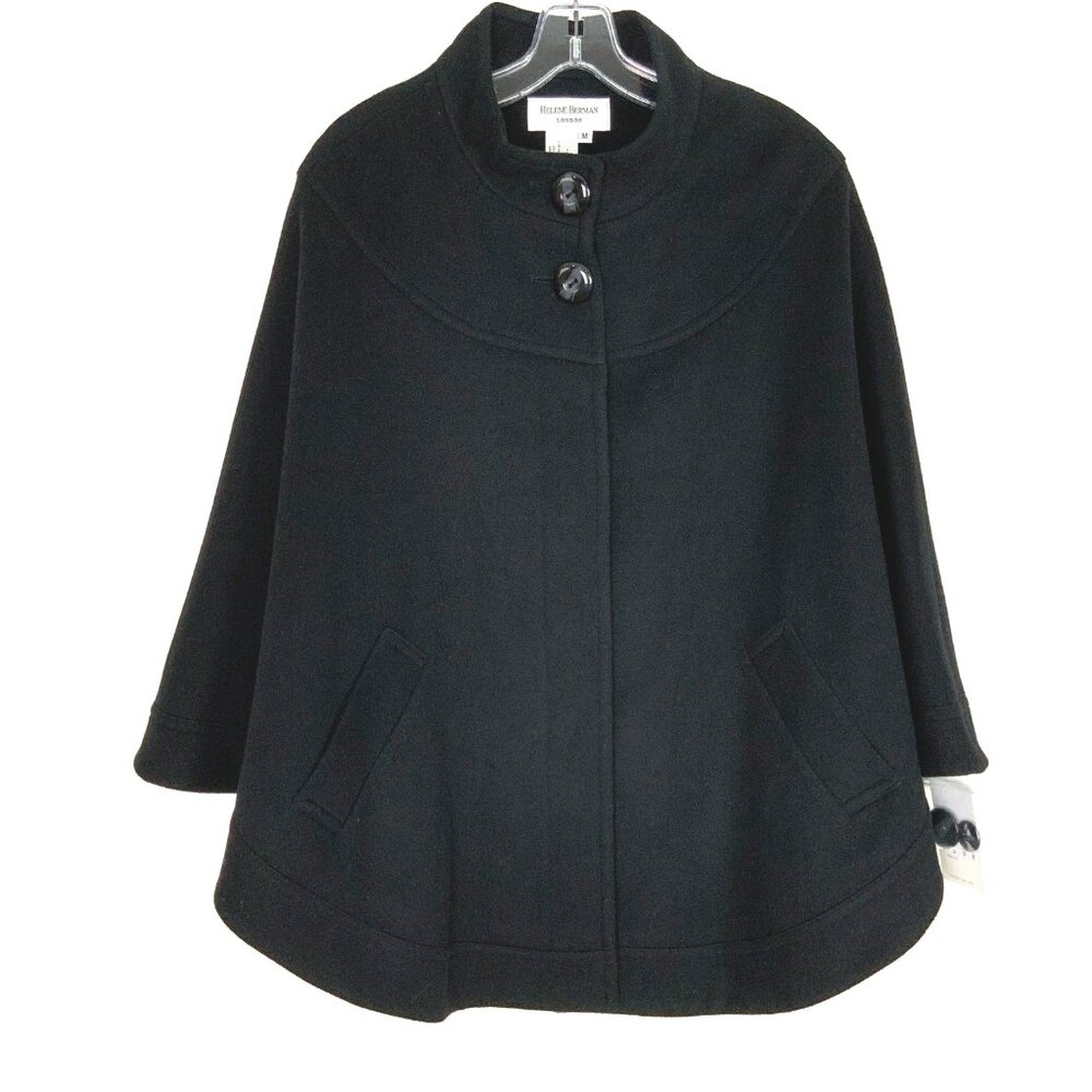 New Helene Berman London Black Wool Cashmere Poncho Cape Sz M - Picture 2 of 16